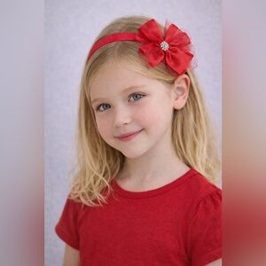 Kids Kapers Beautiful Red Satin Tulle Crystals Bow Hair Band Headband NEW